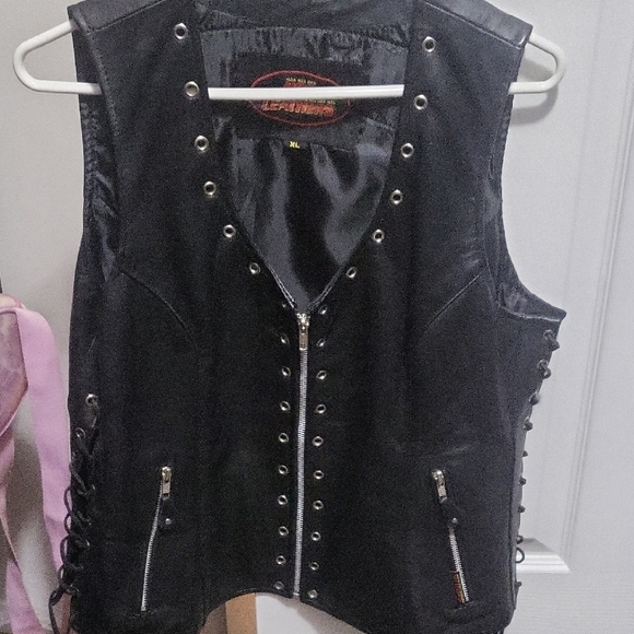 hot leathers Jackets & Blazers - Black Leather Vest with Zipper and Studs